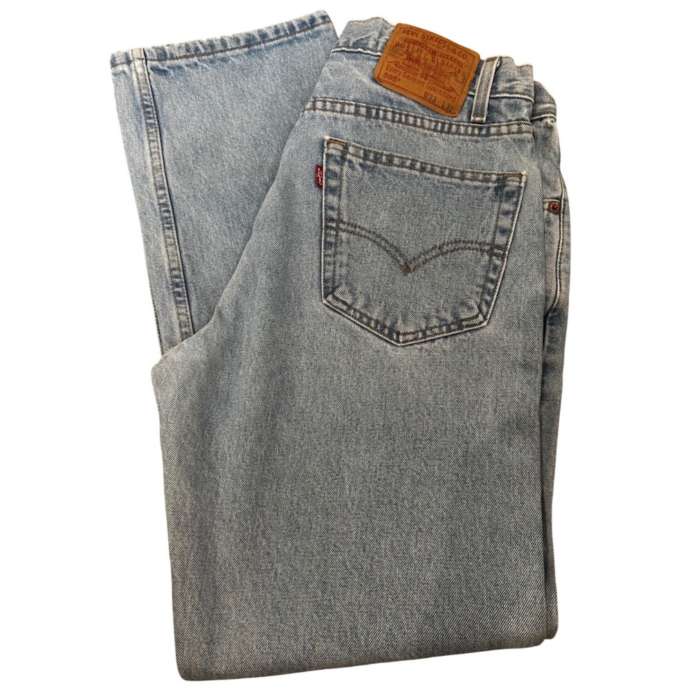 Vintage Levis 505 Regular Fit Straight Leg Jeans Light Wash Blue W33 L32 Mens